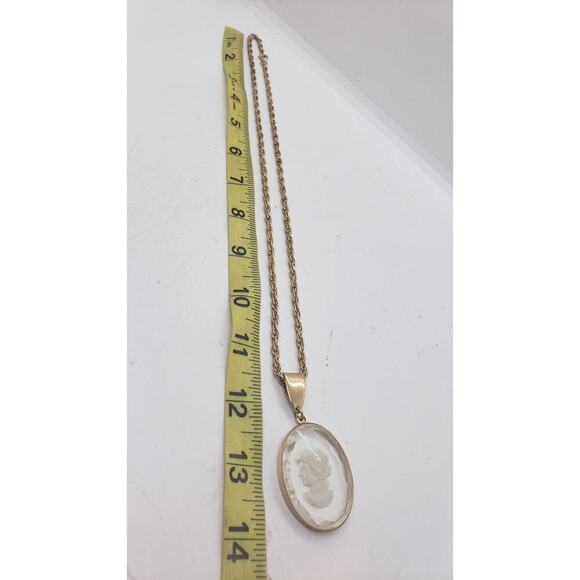 Vintage Intaglio Reverse Engraved Cameo Necklace Rope Chain Faceted Pendant 1970 - Picture 6 of 12